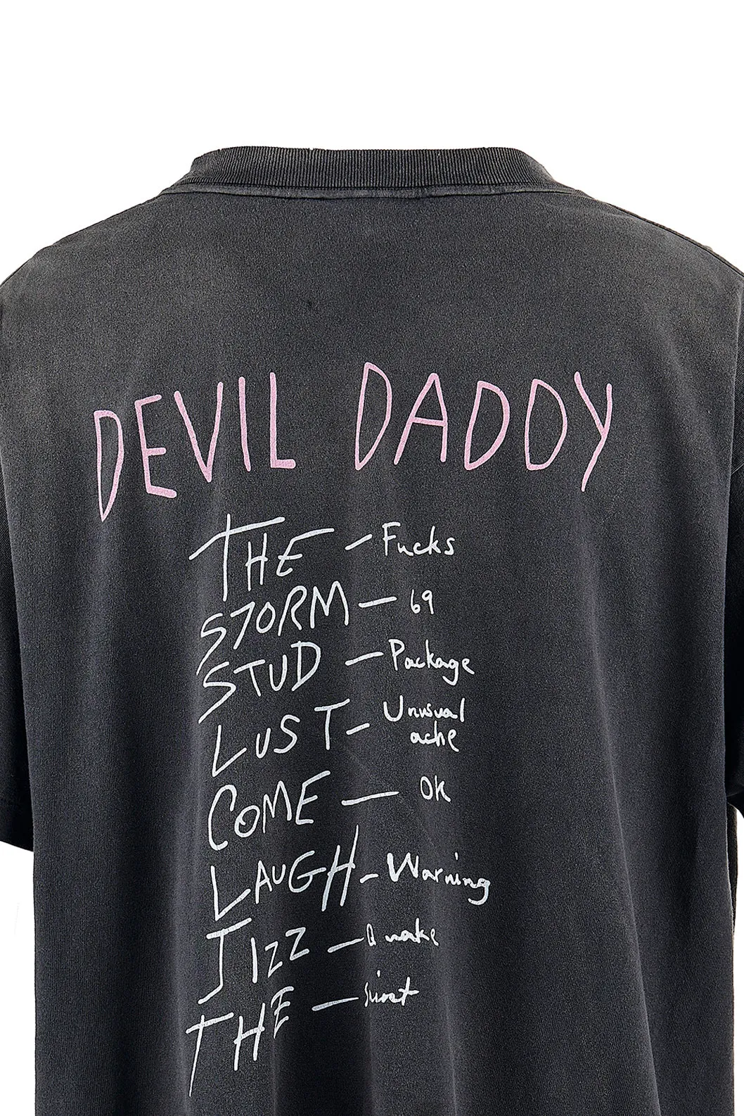 SAINT Mxxxxxx SS TEE/DEVIL DADDY/BLK Virgin Mary retro distressed printed tee, washed black S-XL, this season's hottest item, in order to give you an authentic experience, repeated debugging and polishing in printing and washing, finally meet you, the same old style, the same as the original version, cylindrical side seam OE yarn fabric/completely matched accessories, garment dyeing, heavy washing and water fading, bust bandage fading.
